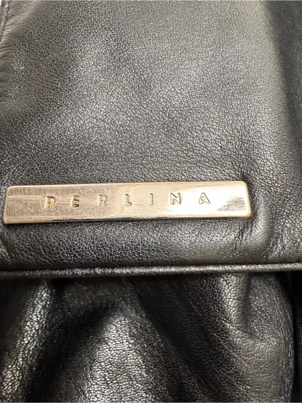Vintage 1990’s/Y2K Perlina New York Black Leather Backpack Purse Drawstring